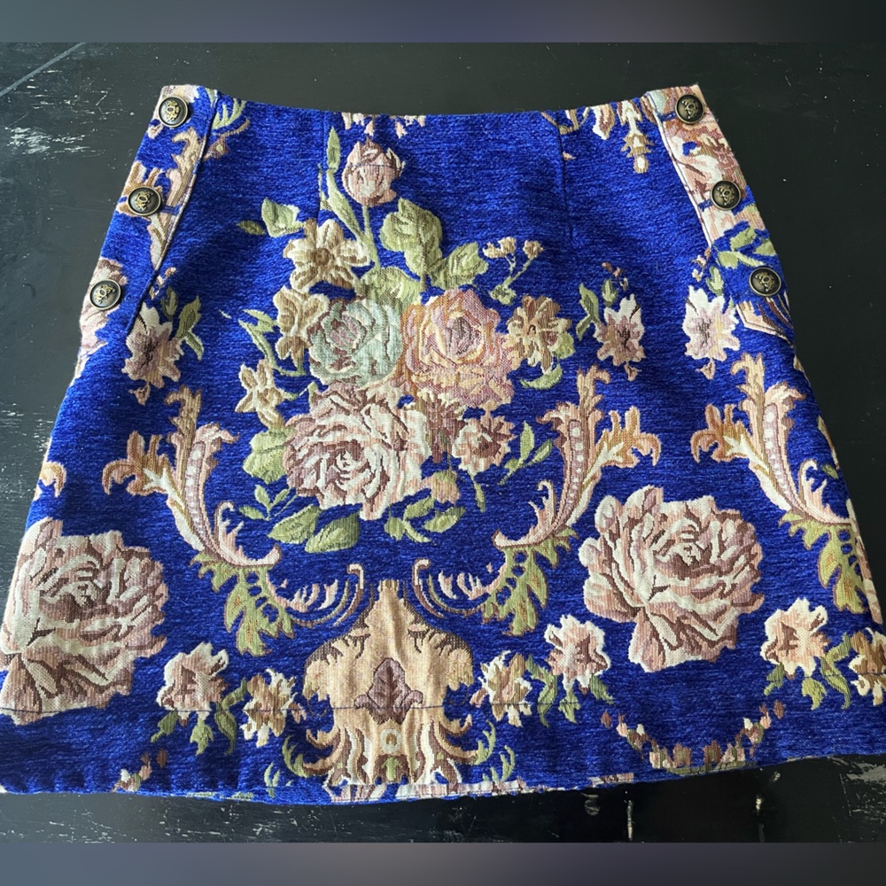 Maeve Anthropologie blue floral woven mini skirt